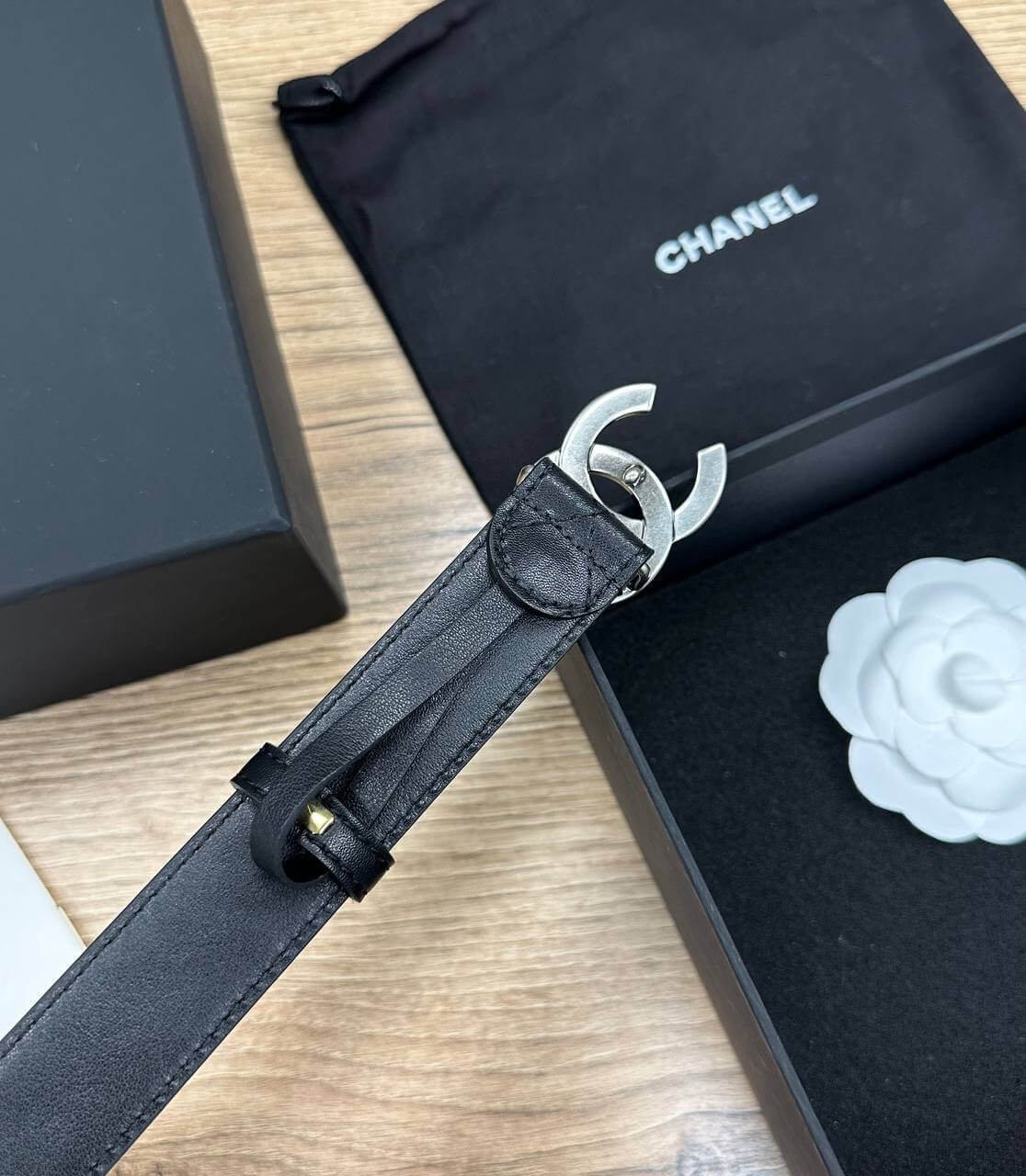 Chanel Caviar Quilted CC Belt silver