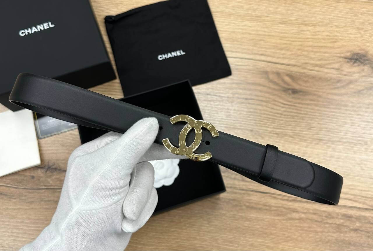 Chanel Calfskin & Gold-Tone Metal Black Belt