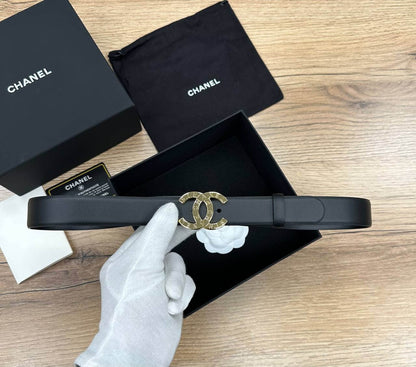 Chanel Calfskin & Gold-Tone Metal Black Belt