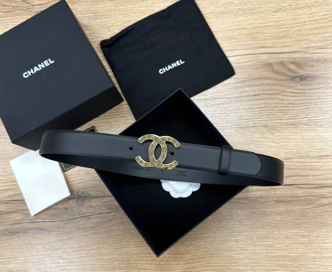 Chanel Calfskin & Gold-Tone Metal Black Belt