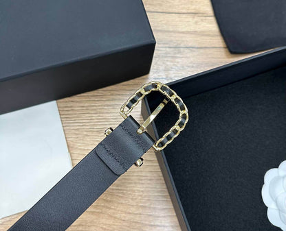 Chanel belt Calfskin & Gold-Tone Metal Black