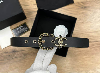 Chanel belt Calfskin & Gold-Tone Metal Black