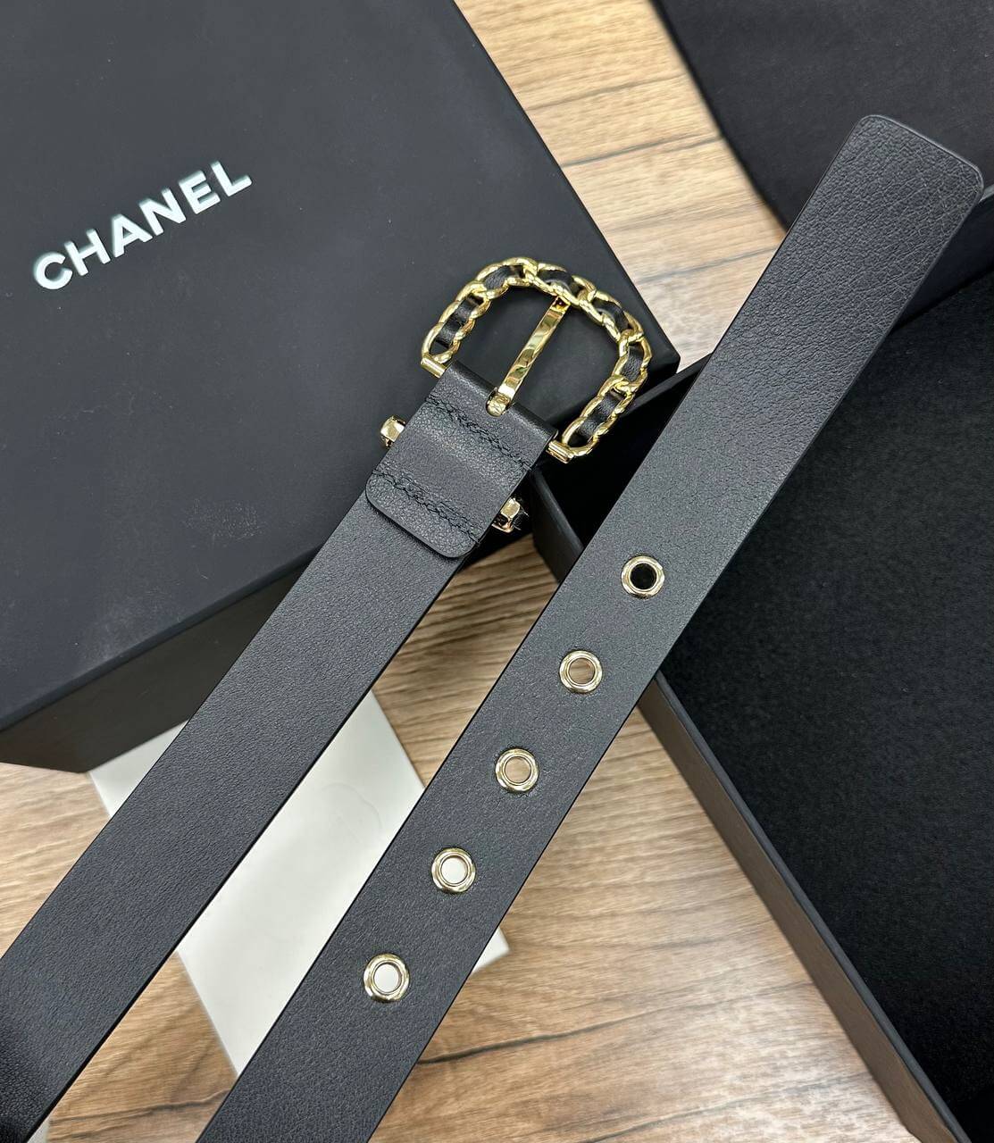 Chanel belt Calfskin & Gold-Tone Metal Black