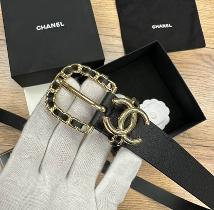 Chanel belt Calfskin & Gold-Tone Metal Black