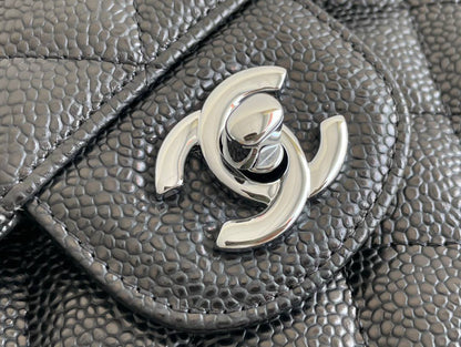 Chanel small classic handBag Grained Calfskin & Silver-Tone Metal Black