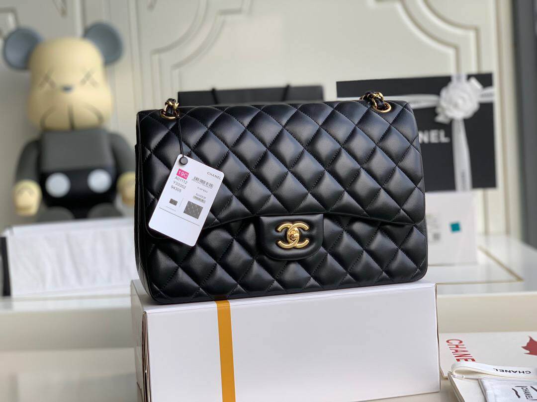 Chanel Classic  Lambskin & Gold-Tone Metal Black