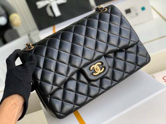 Chanel Classic  Lambskin & Gold-Tone Metal Black