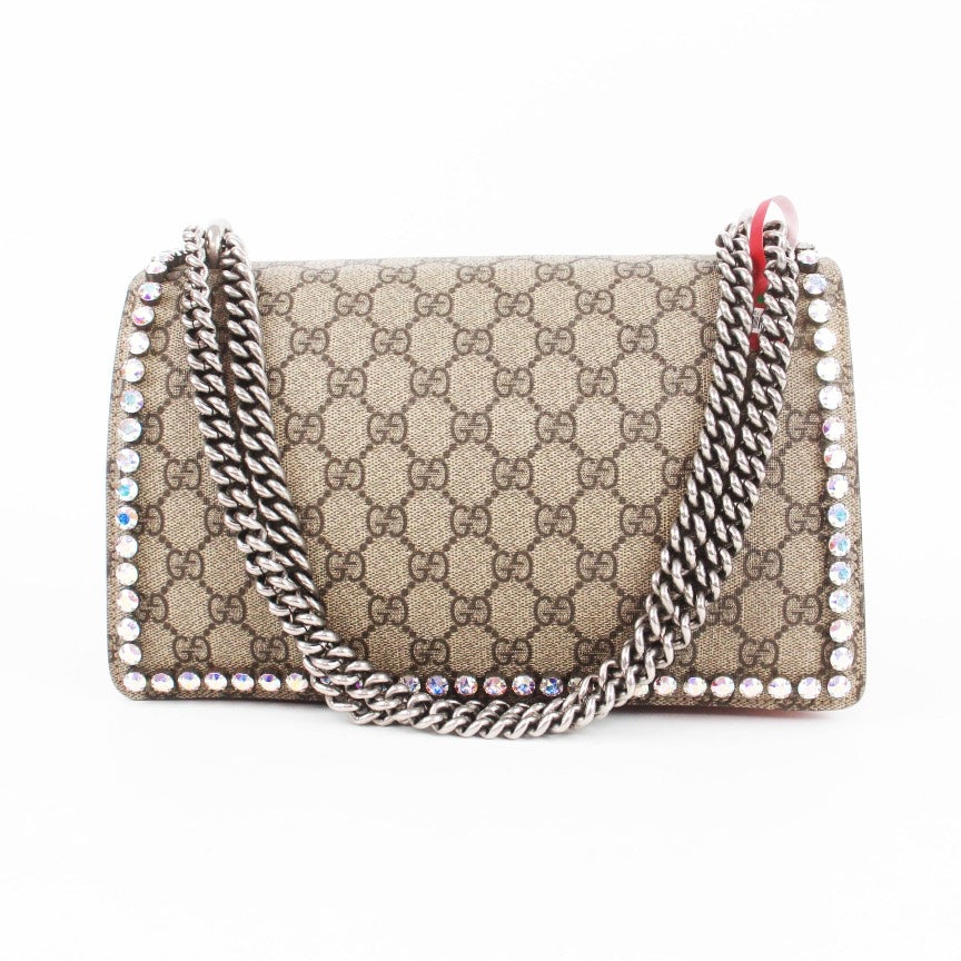 Gucci Dionysus Brown Beige GG Canvas Embellished Chain Bag 27x6x16cm