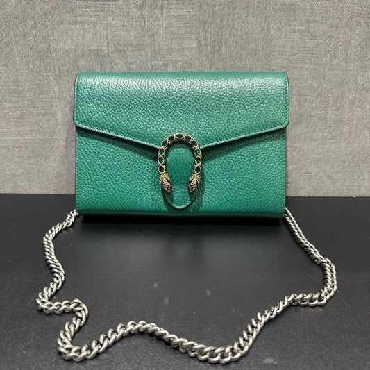 Gucci Dionysus Green Leather WOC Chain Strap Bag 20x14x4cm