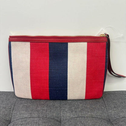 Gucci Canvas Leather Clutch Red, White, Blue Stripes 8"x11" Zipper Closure Clutch Bag