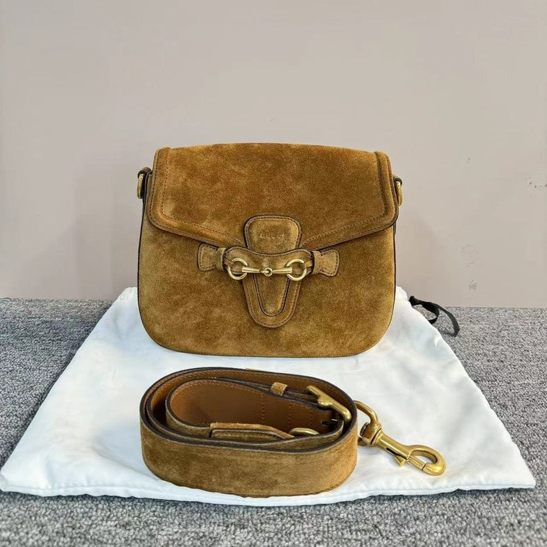 Gucci Brown Suede Crossbody Bag with DustBag, Medium Size