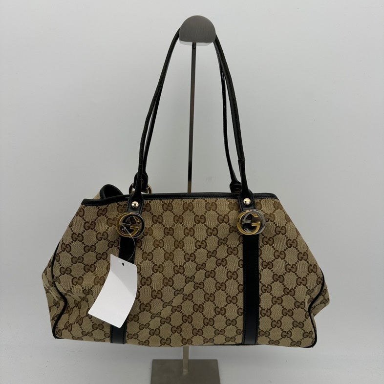 Gucci Canvas Beige Monogram Shoulder Bag Medium Size