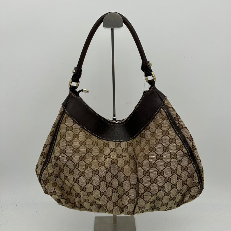 Gucci Brown Canvas Leather Shoulder Bag Medium