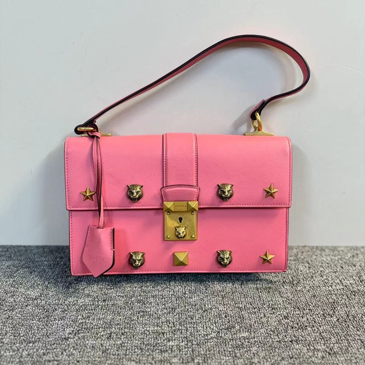 Gucci Broadway Pink Leather Embellished Shoulder Bag Medium