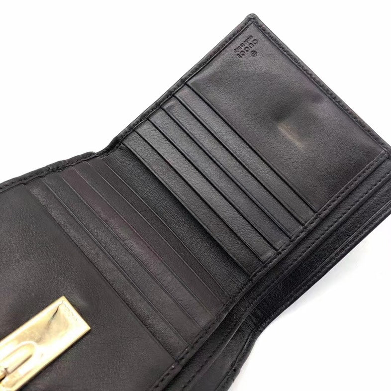 Gucci Black Short Wallet - Compact Bifold Wallet with Gold "G" Emblem