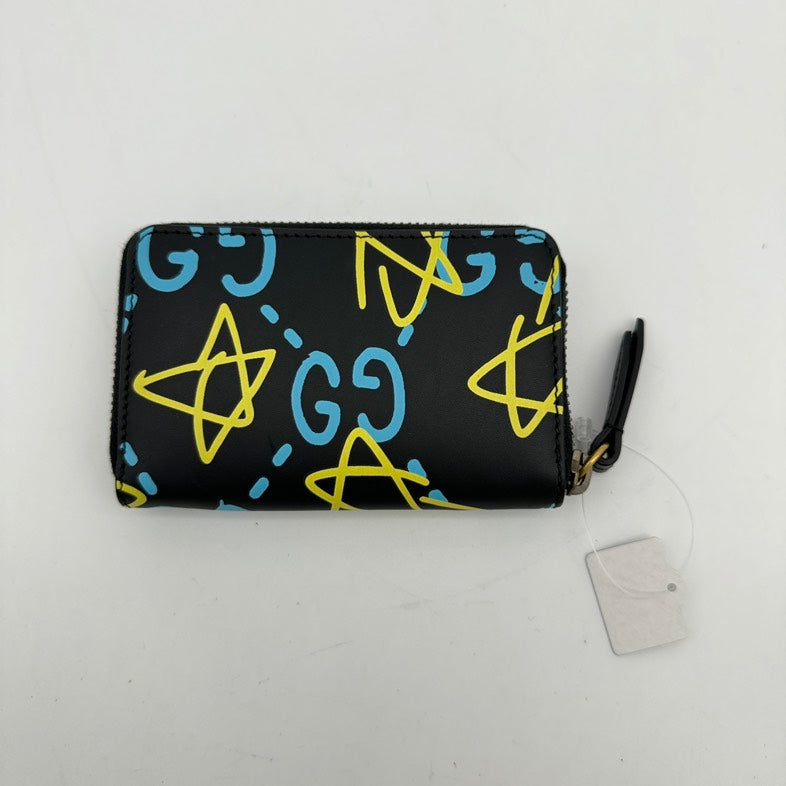 Gucci Black Leather Star Print Clutch Wristlet