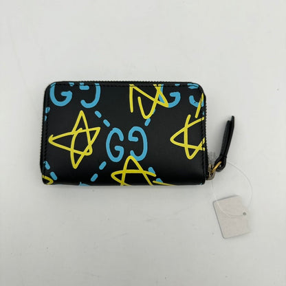 Gucci Black Leather Star Print Clutch Wristlet