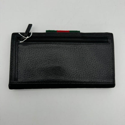 Gucci Black Canvas Leather Wallet with Red Green Stripe Closure Standard Size