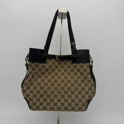 Gucci Canvas Beige Brown Monogram Shoulder Bag Medium