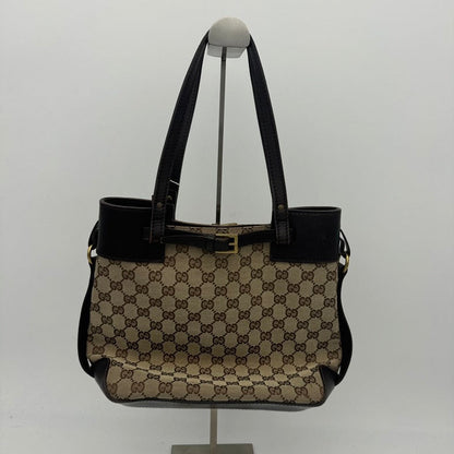 Gucci Canvas Beige Brown Monogram Shoulder Bag Medium