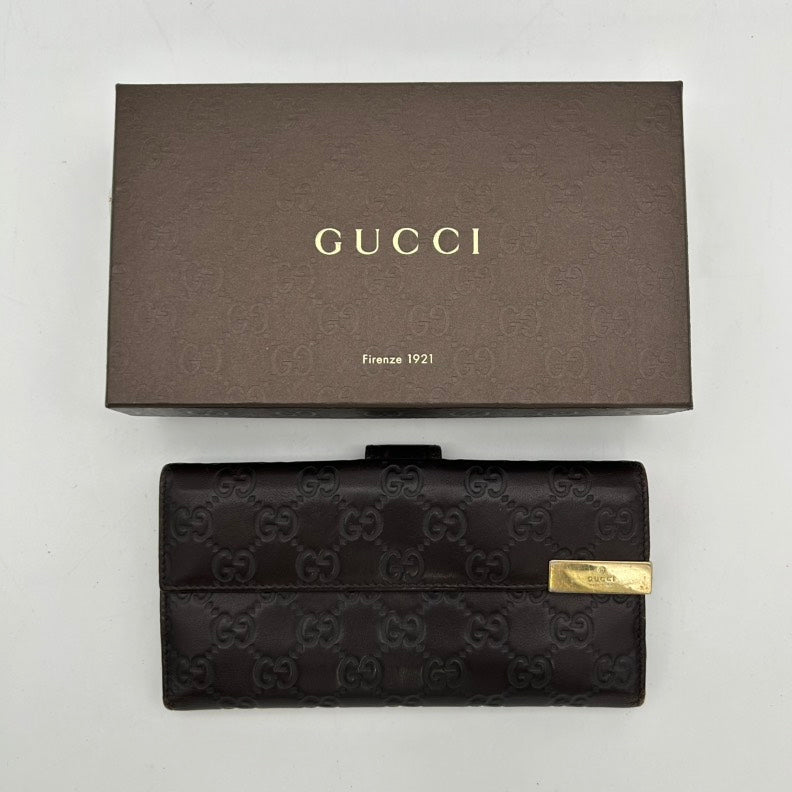 Gucci Black Leather GG Monogram Clutch Wristlet Medium