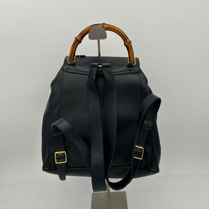 Gucci Black Leather Bamboo Handle Backpack Medium Size