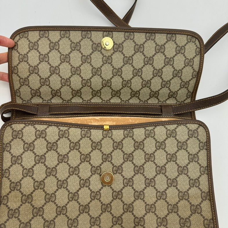 Gucci Canvas Brown Leather Crossbody Bag Medium