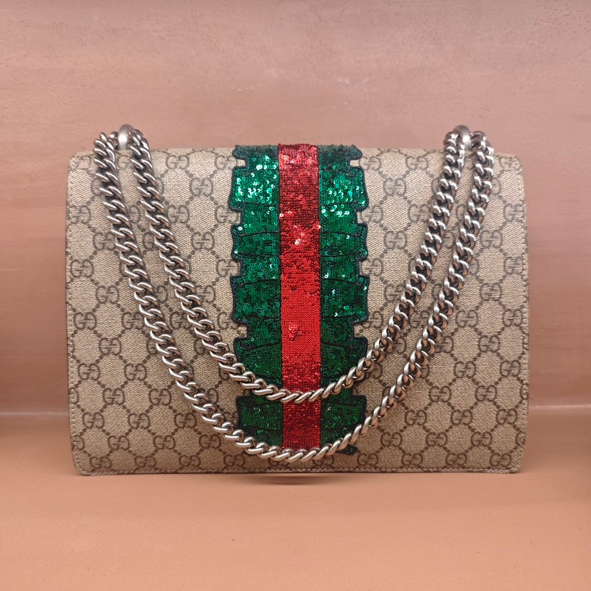 Gucci Dionysus Beige GG Coated Canvas Embellished Bag Medium Size