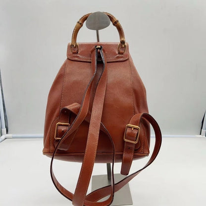 Gucci Brown Leather Bamboo Handle Backpack Medium