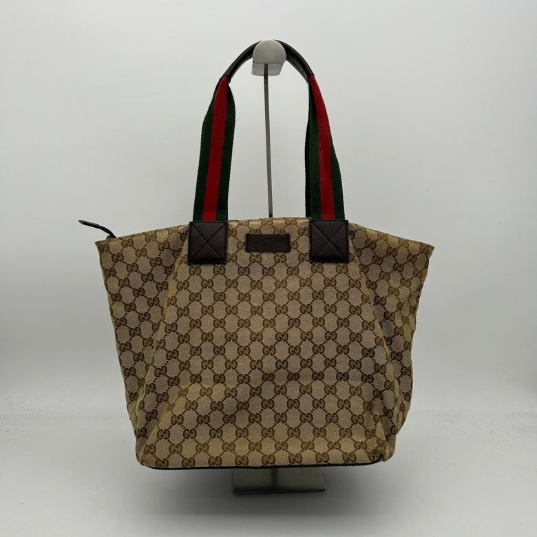 Gucci Canvas Leather Beige Crossbody Tote Bag Medium