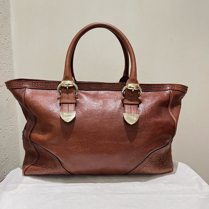 Gucci Brown Leather Monogrammed Tote Bag Large