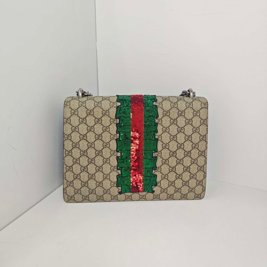 Gucci Dionysus Beige Canvas Embroidered Bag 29cm