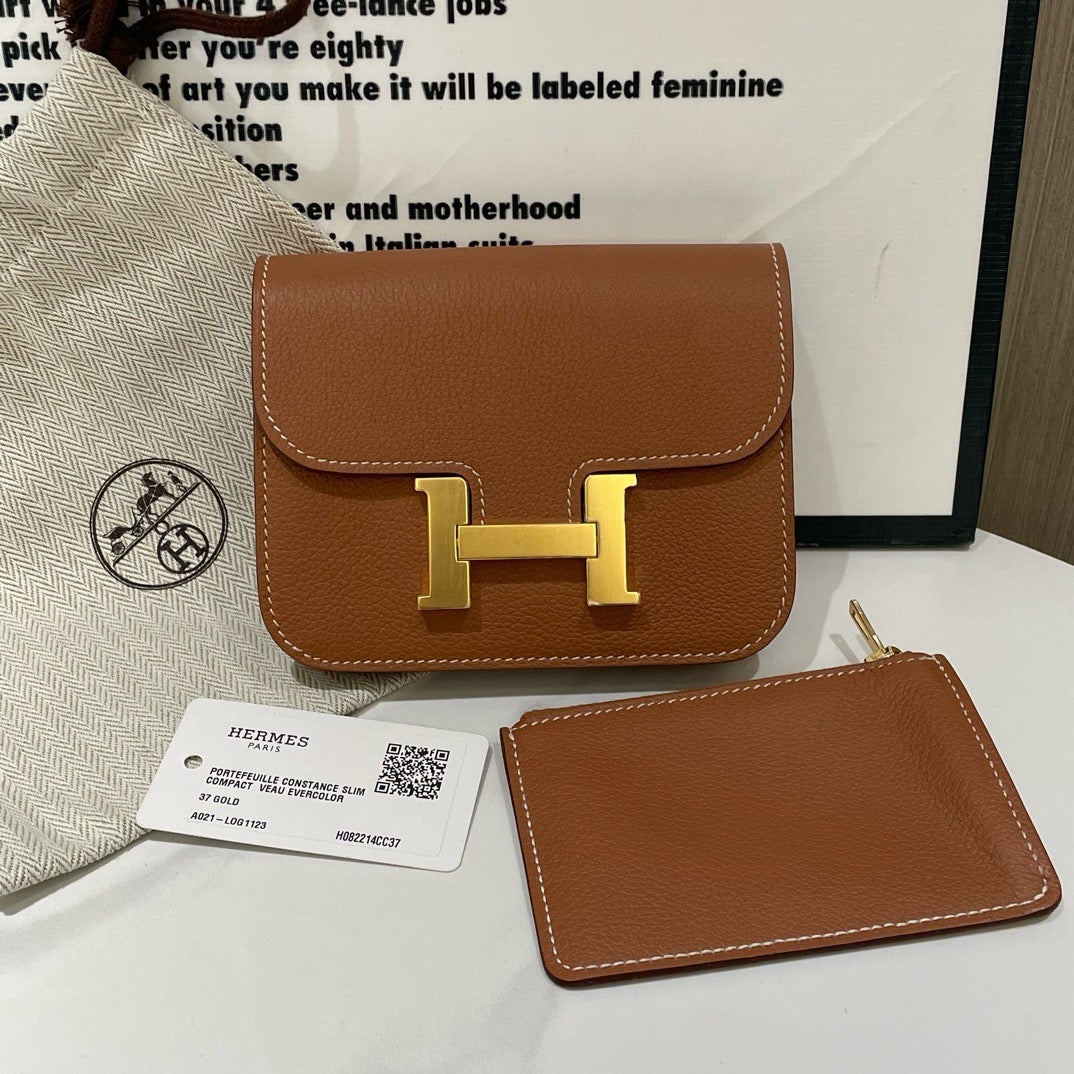 Hermes Constance Slim Wallet Evercolor Leather 37 Gold