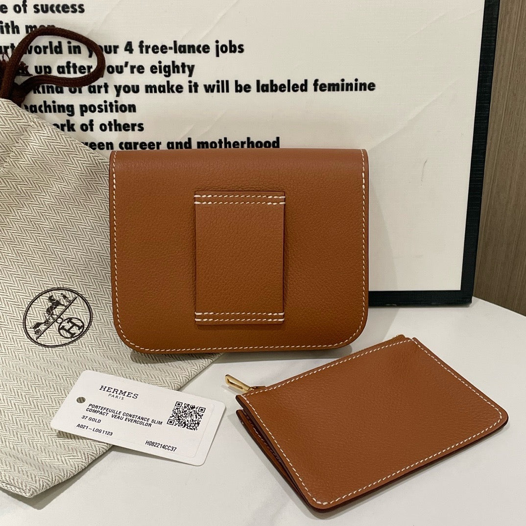 Hermes Constance Slim Wallet Evercolor Leather 37 Gold