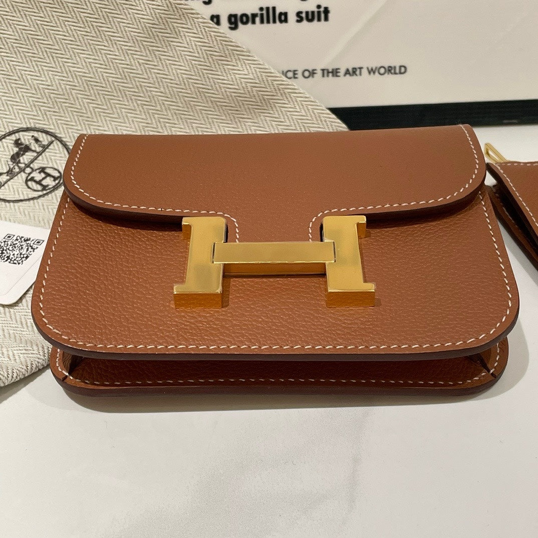 Hermes Constance Slim Wallet Evercolor Leather 37 Gold