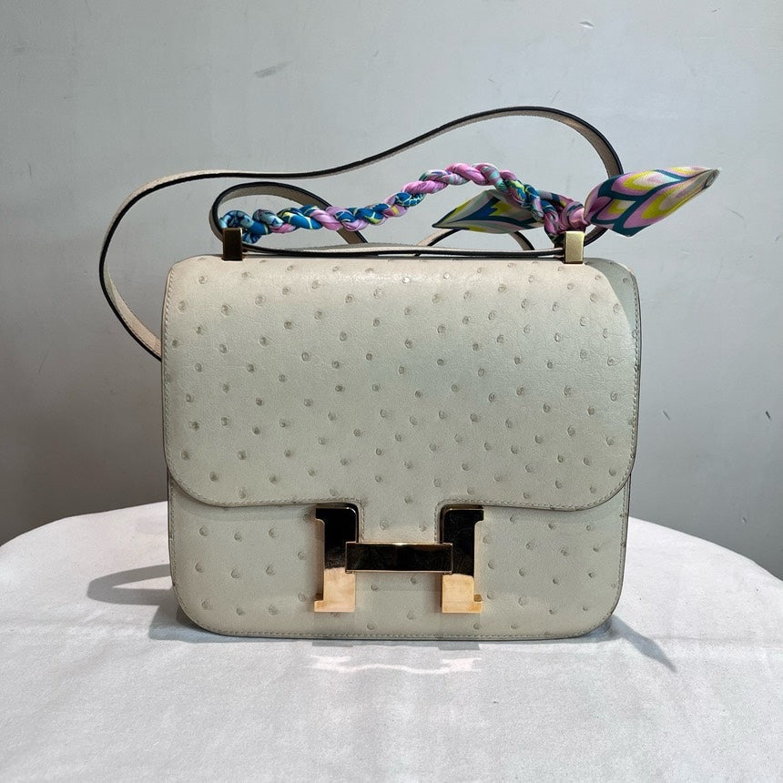 Hermes Constance Ostrich Skin D Carve White Shoulder Bag