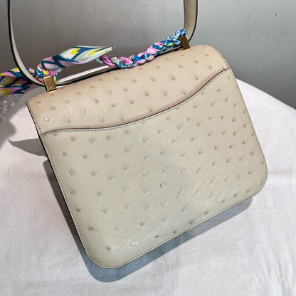 Hermes Constance Ostrich Skin D Carve White Shoulder Bag