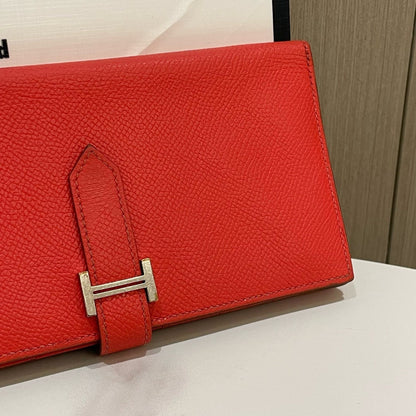 Hermes Bearn Red Leather Wallet Square P 2012