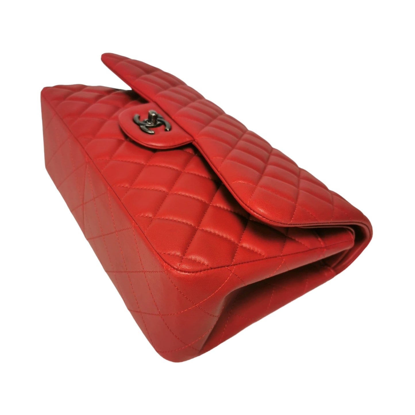 Chanel Classic Double Flap Jumbo Red Lambskin Ruthenium