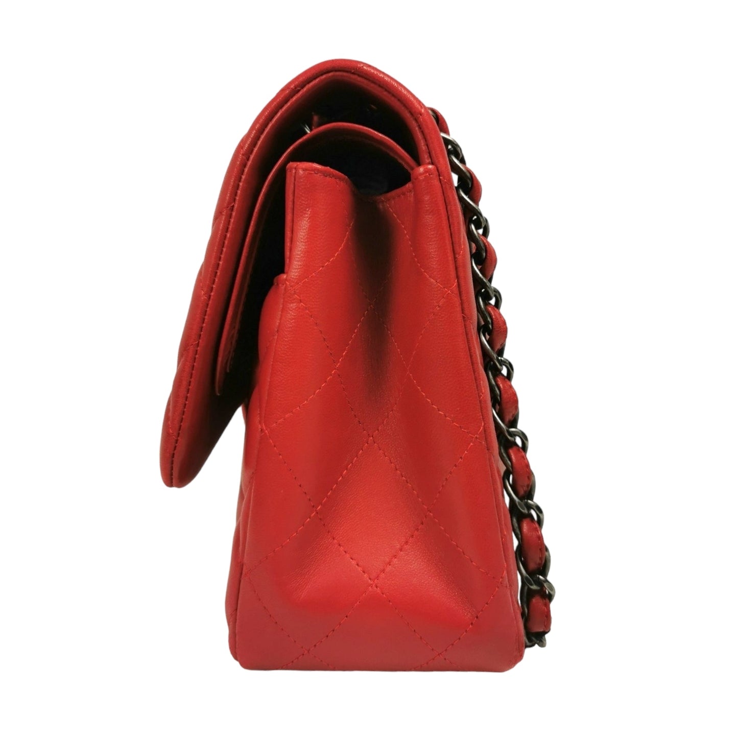 Chanel Classic Double Flap Jumbo Red Lambskin Ruthenium