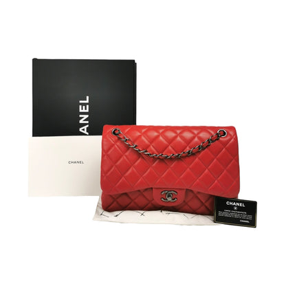 Chanel Classic Double Flap Jumbo Red Lambskin Ruthenium