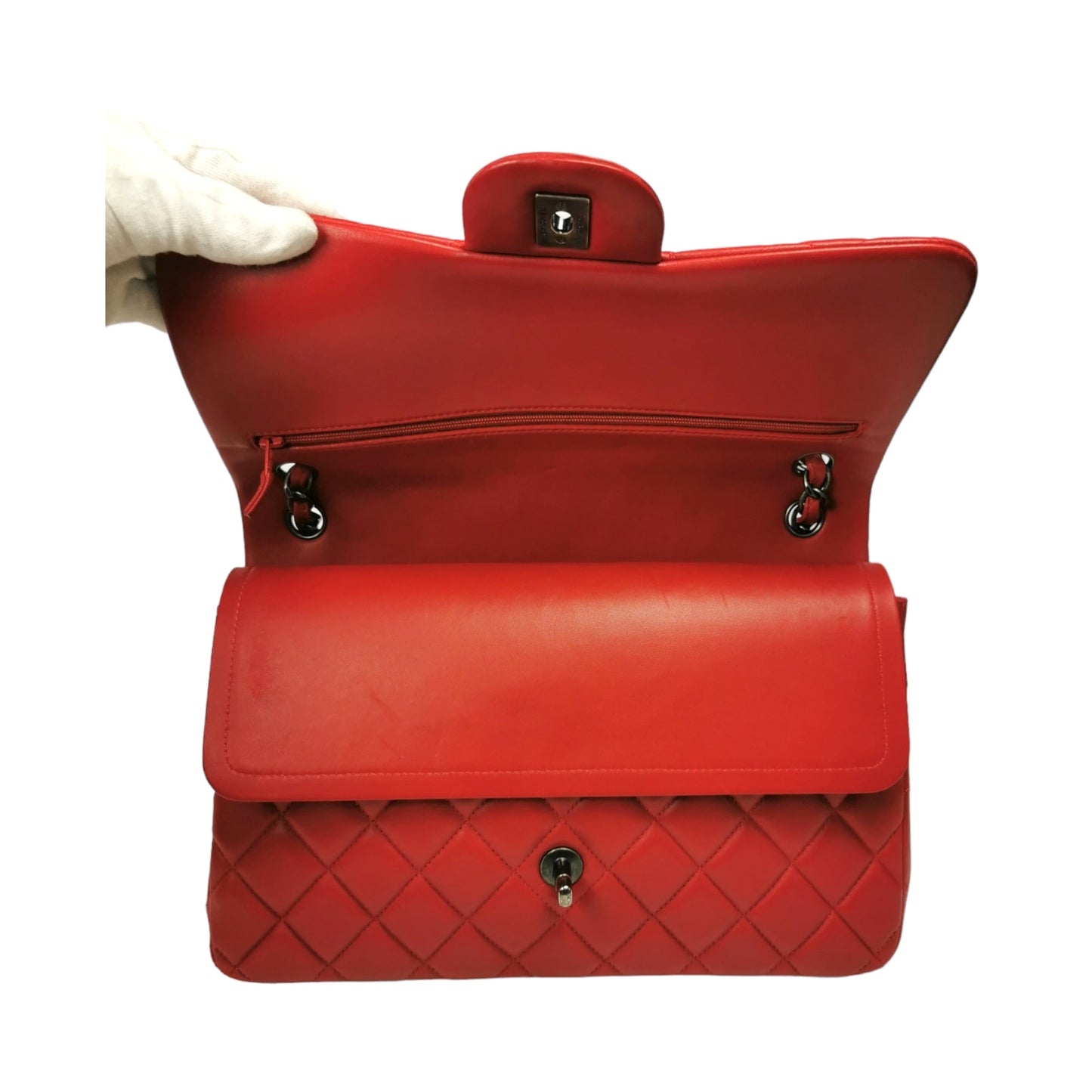 Chanel Classic Double Flap Jumbo Red Lambskin Ruthenium