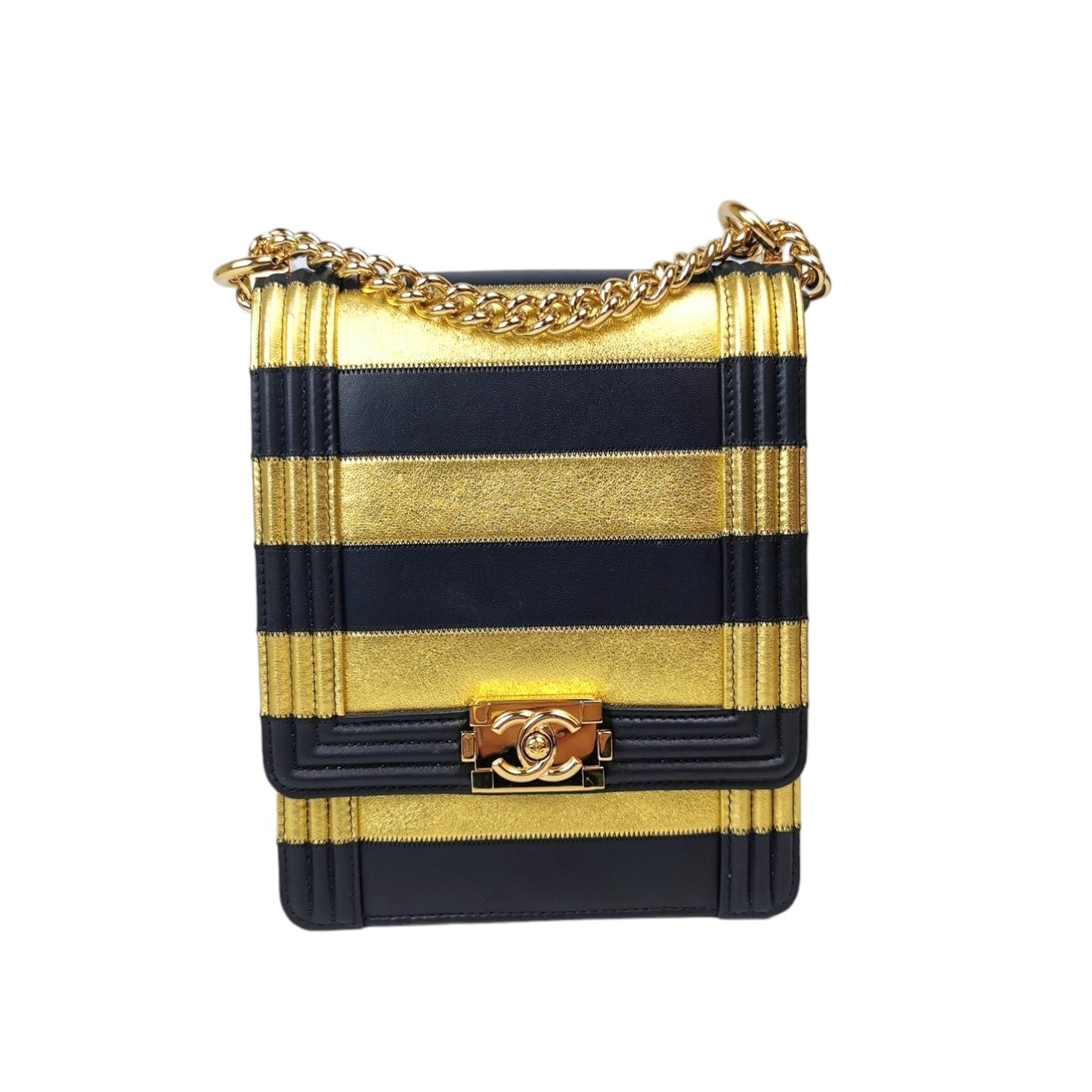 Chanel Boy North South Paris-New York Striped Lambskin