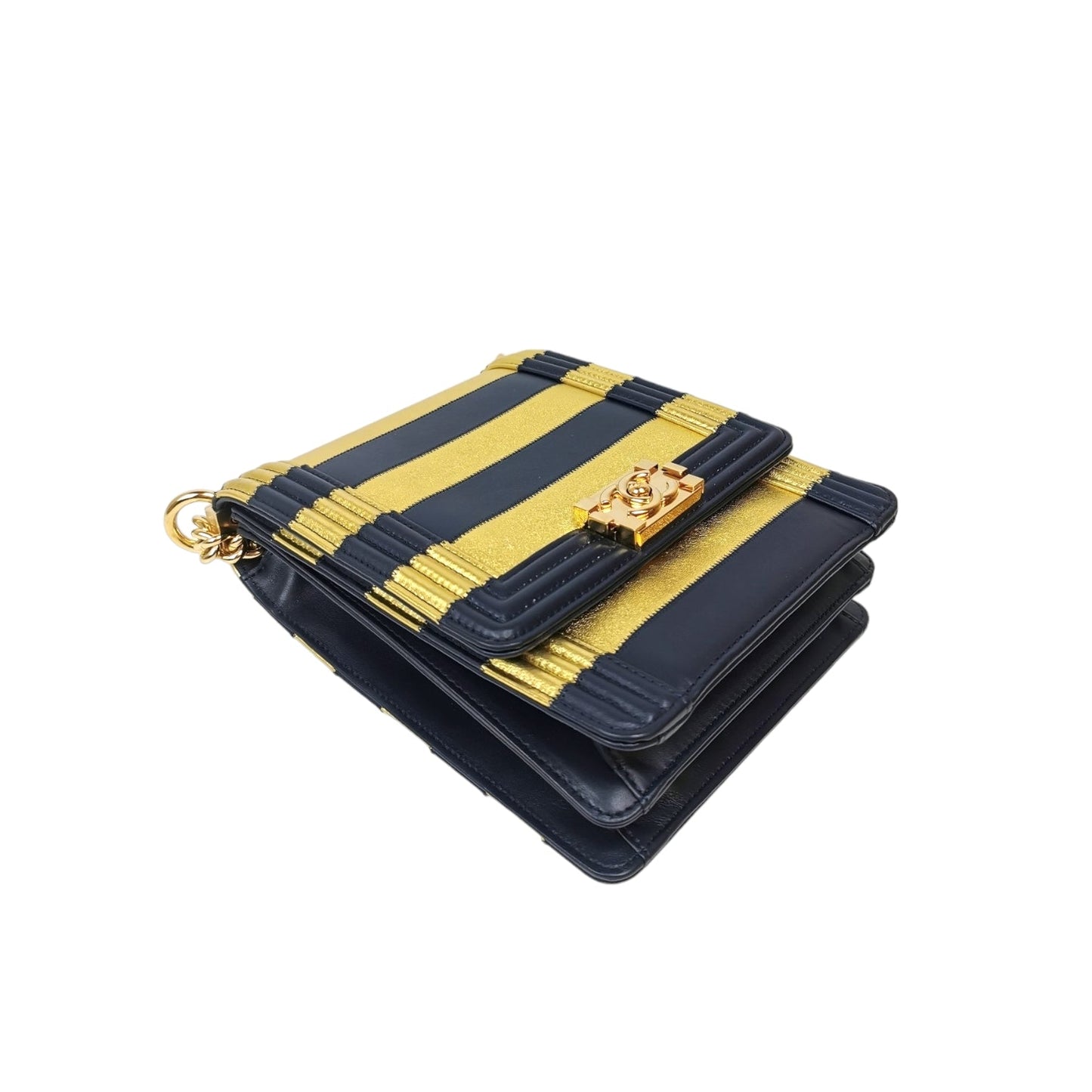 Chanel Boy North South Paris-New York Striped Lambskin