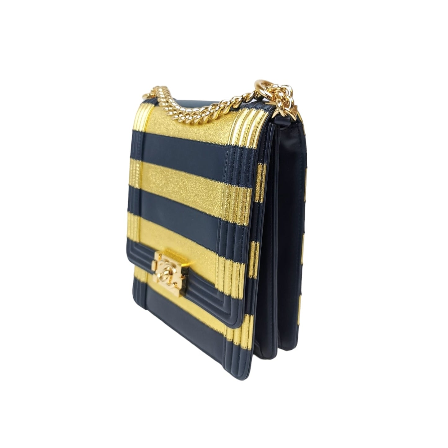 Chanel Boy North South Paris-New York Striped Lambskin