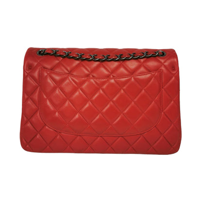 Chanel Classic Double Flap Jumbo Red Lambskin Ruthenium