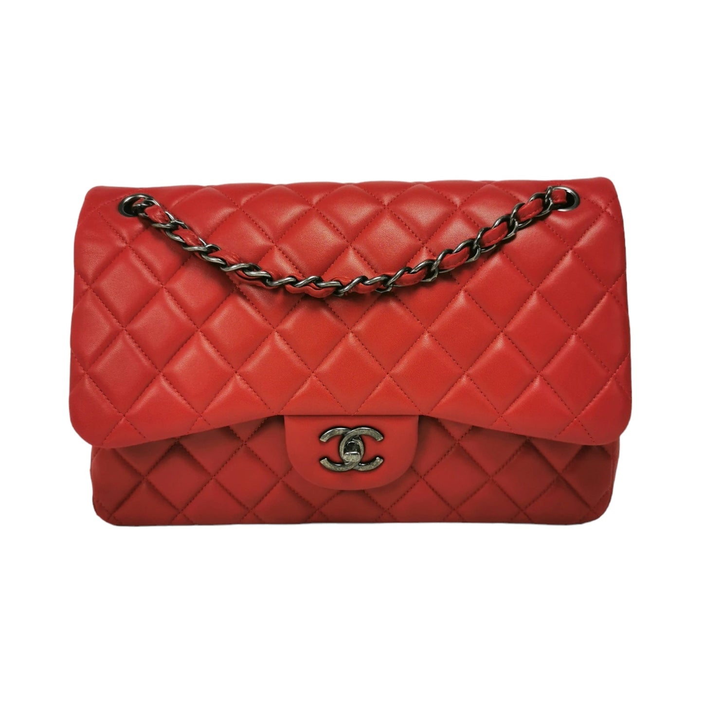 Chanel Classic Double Flap Jumbo Red Lambskin Ruthenium