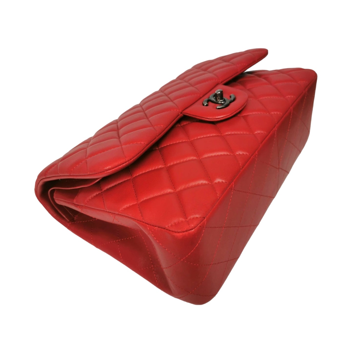 Chanel Classic Double Flap Jumbo Red Lambskin Ruthenium