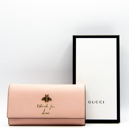 Gucci Continental Bee Blind for Love Wallet Pink Leather 454070