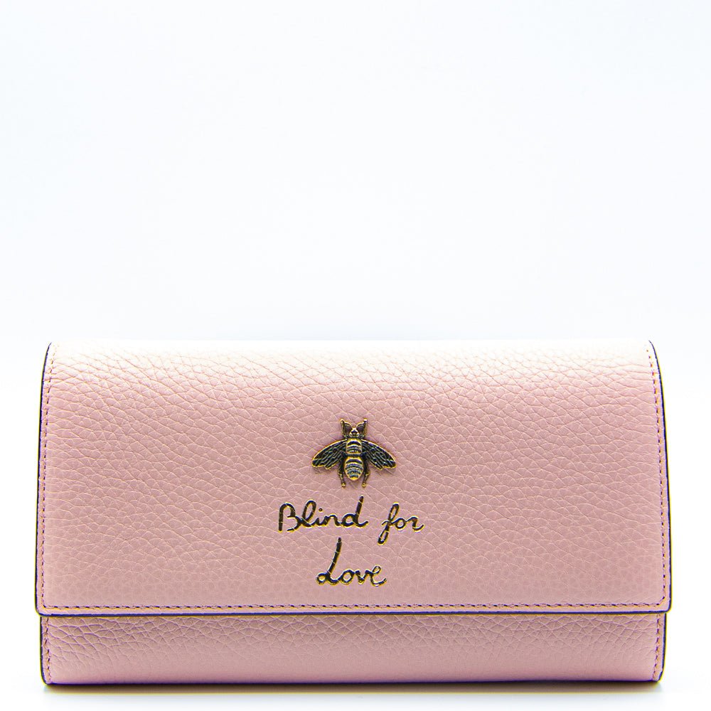 Gucci Continental Bee Blind for Love Wallet Pink Leather 454070